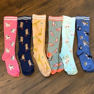 Colorful Animal Print compression Knee-High Socks Set of 6
